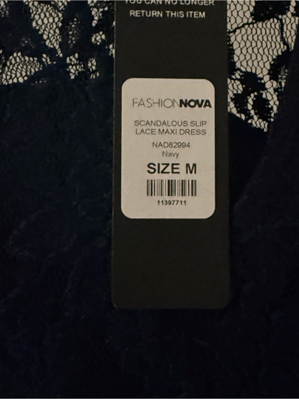 NWT Fashion Nova Scandalous Slip Lace Maxi Dress Navy - Picture 4 of 5